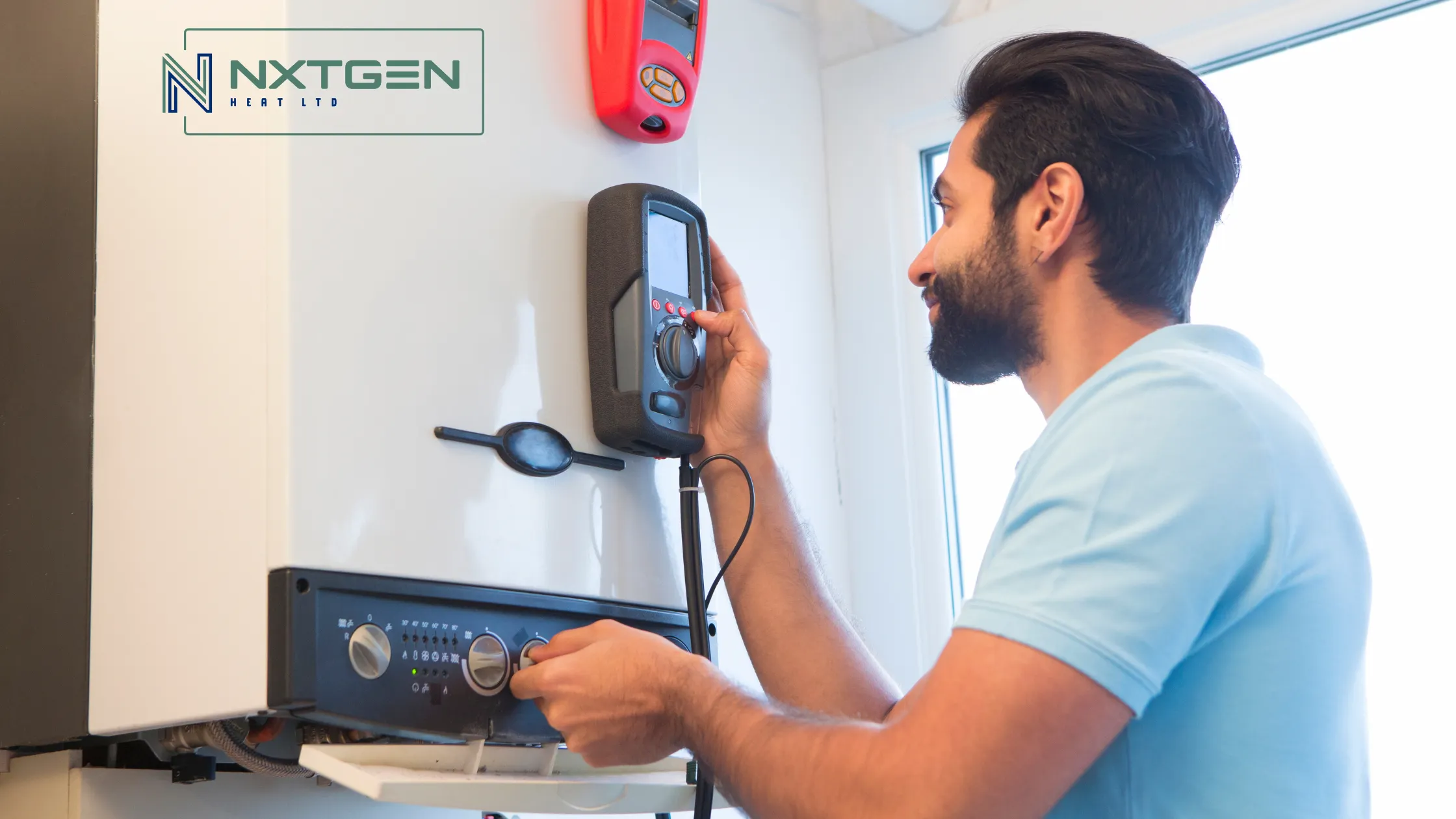 man checking error codes on boiler